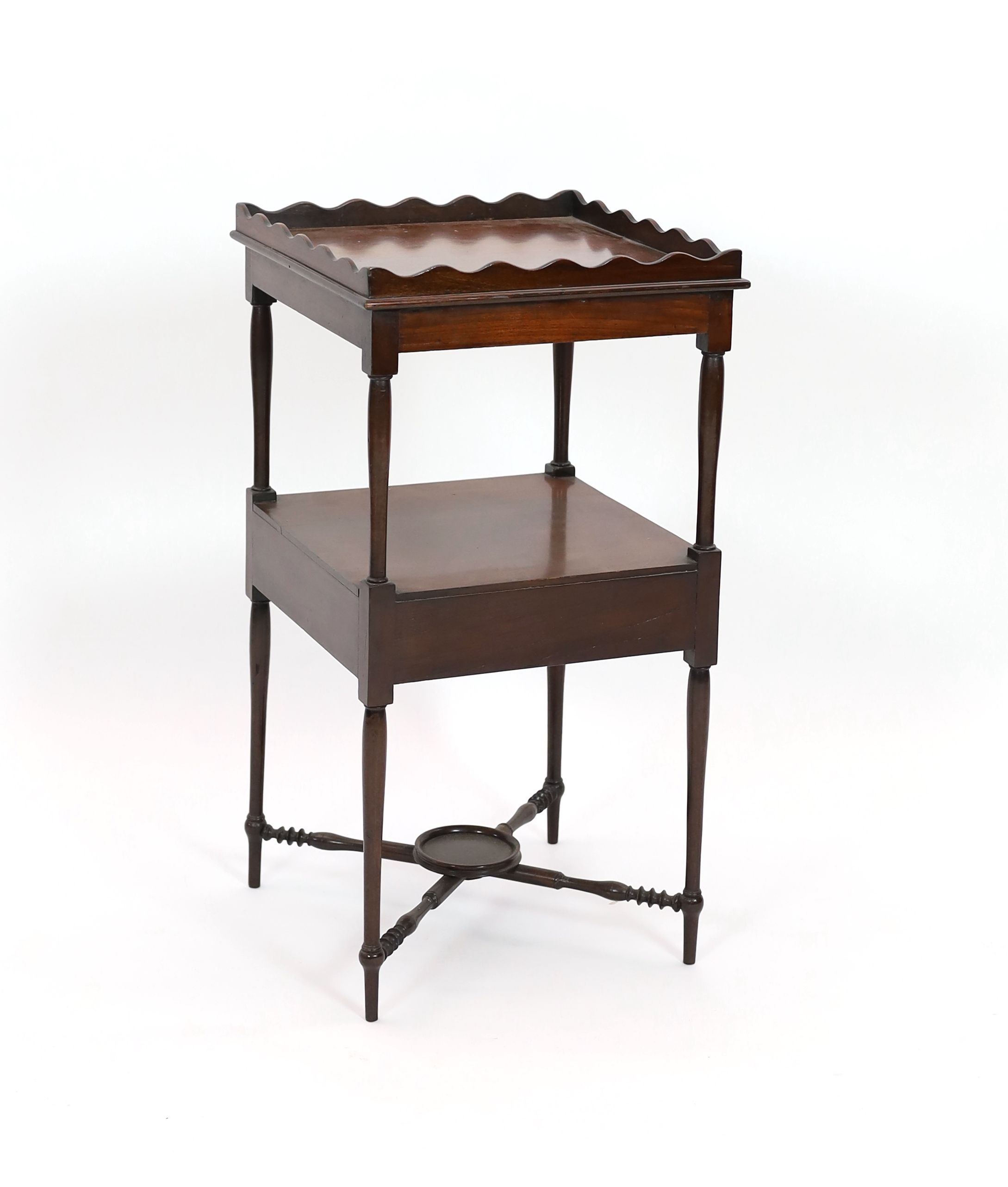A George III and later mahogany two tier wash stand, width 43cm depth 43cm height 82cm